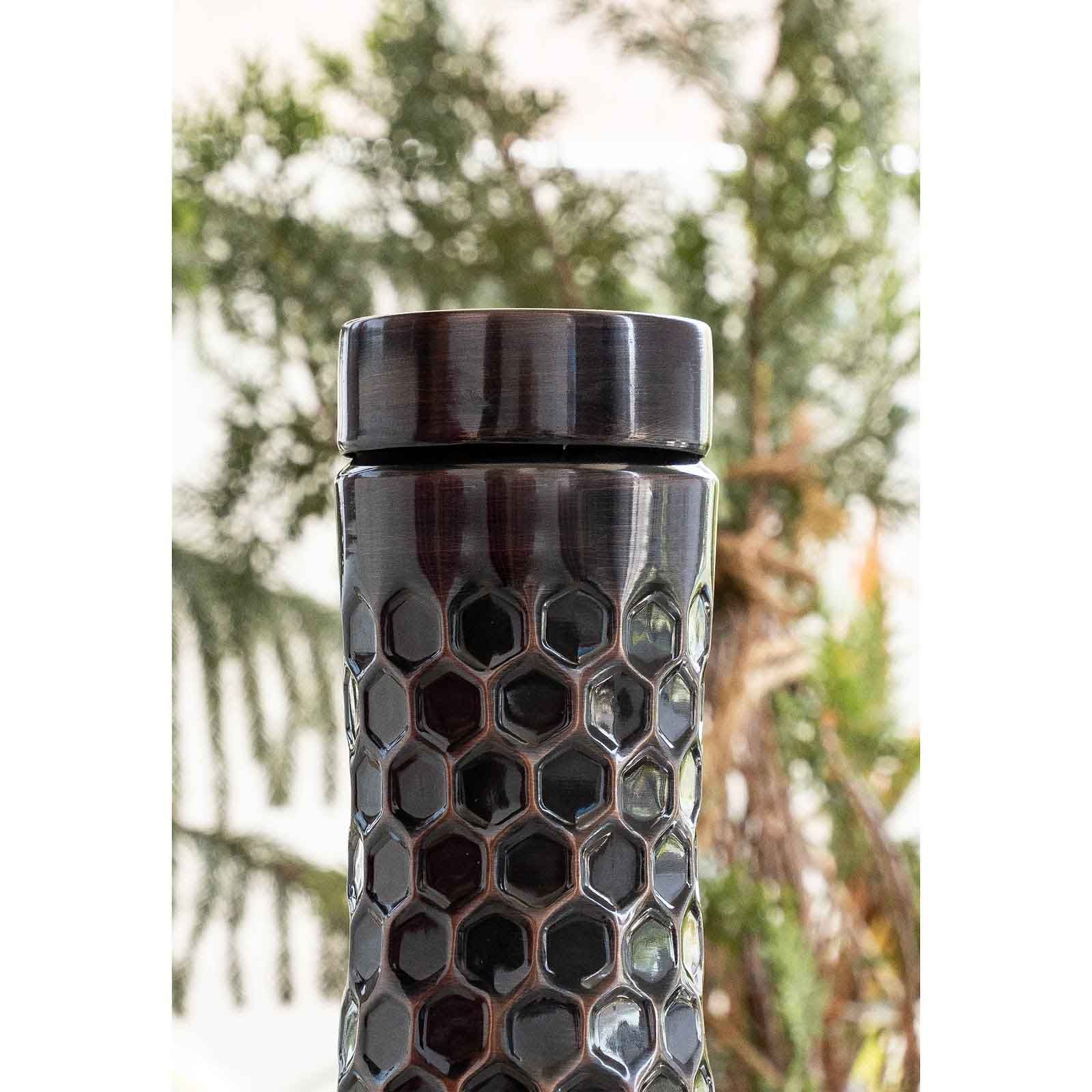 Pure copper water bottle in antique finish with diamond hammered design - 1000 ML 174